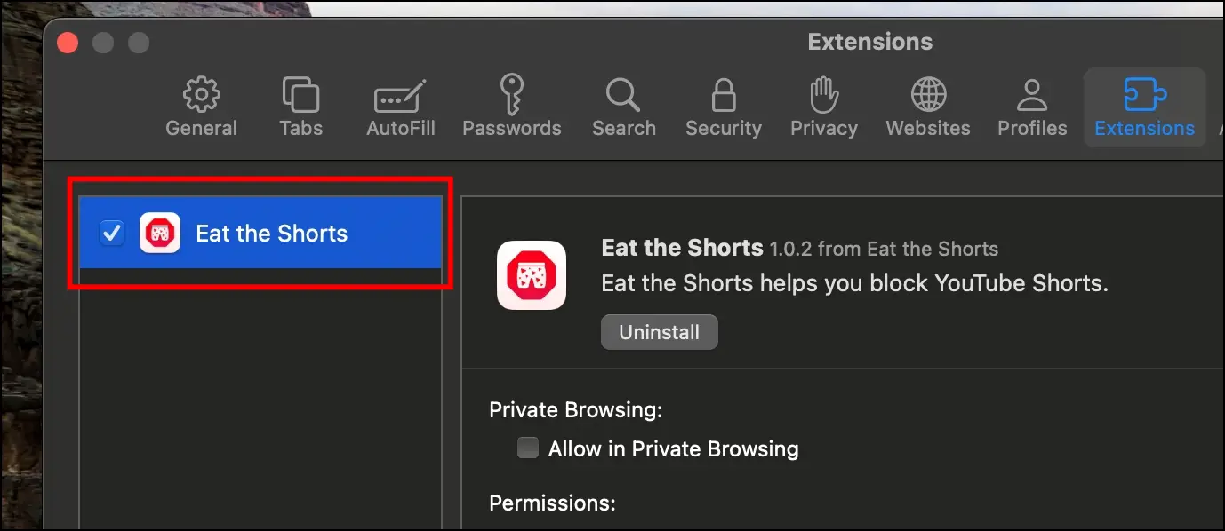 Eat the Shorts for Safari Extension (Safari)